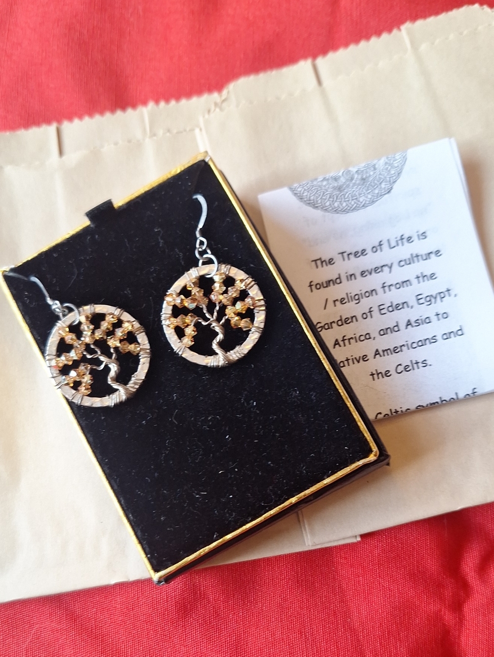 Gold Tree of Life Drop Earrings - NIB